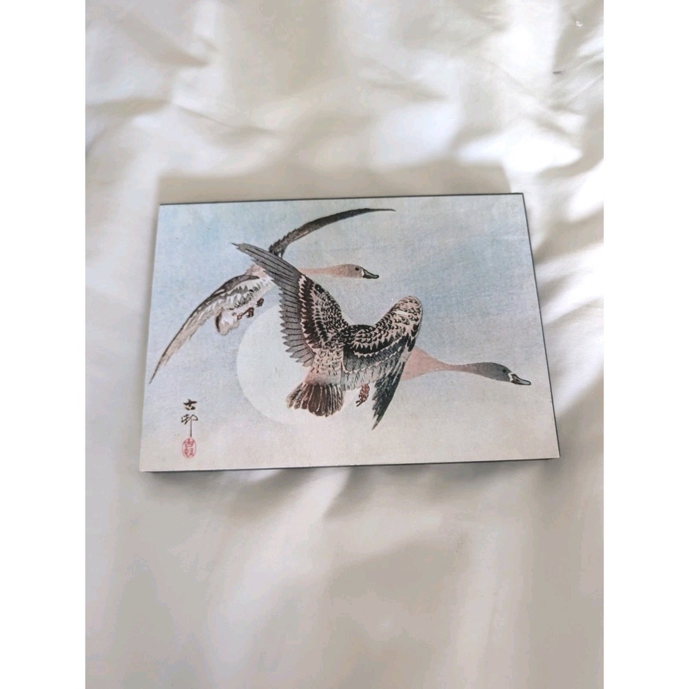 Japanese Flying Geese‎ Wall Art Plaque After Ohara Koson "On the Wing" Moon Bird